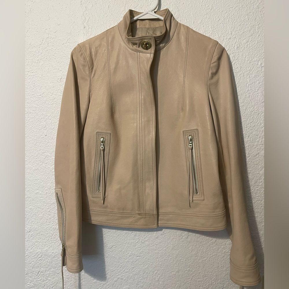 Coach toggle switch beige and gold leather jacket sz 4